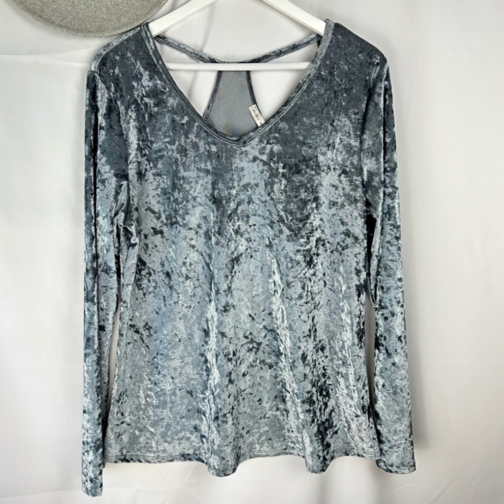 Womens Metallic Velvet Chic Long Sleeve Top by Voice of California